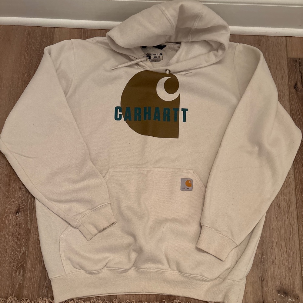 Carhartt logo loose Fit cream Hoodie Sweatshirt